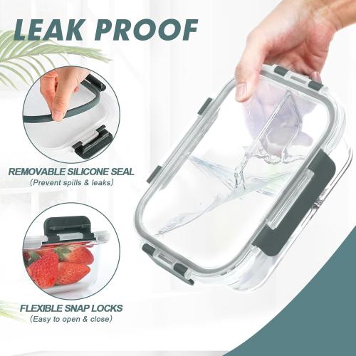 KOMUEE Glass Meal Prep Containers 3 Compartments, 5 Pack 36 oz, Glass Food Storage Containers with Lids, Airtight Lunch Bento Box, Portion Control, Freezer and Microwave Safe