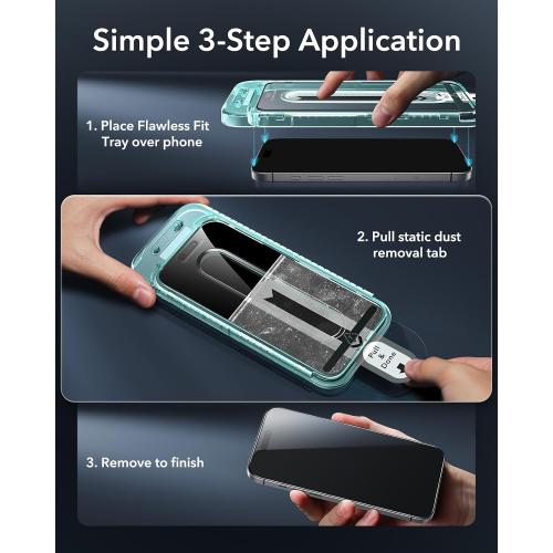 ESR 3 Pack for iPhone 16 Pro Screen Protector, FlawlessFit Tray