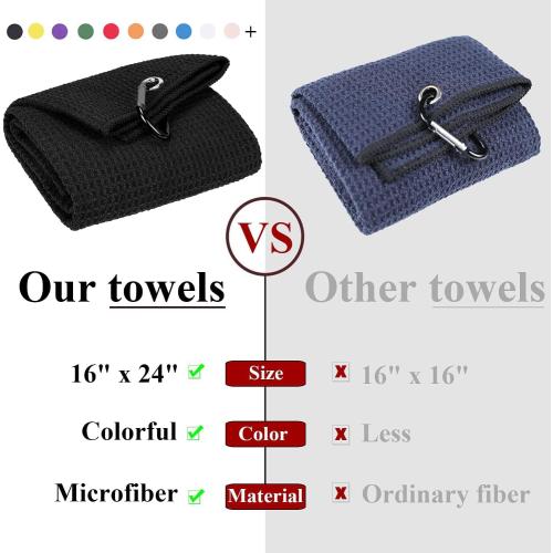 VIVIDLY Black 16 x 24 Waffle Pattern Tri-fold Golf Towel Set | Golf Club Brush | Golf Divot Tool