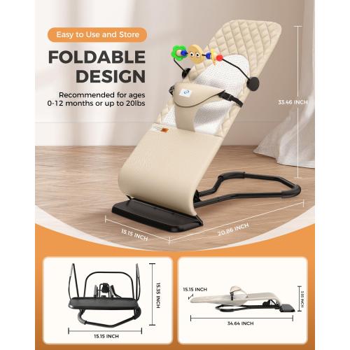 Bouncer Seat for Babies 0-12 Months, Baby Bouncer forBreathable and Comfortable Cushion, Three HeightAdjustments, Baby Rocker Portable Folding andDetachable, Ergonomic Baby Seat