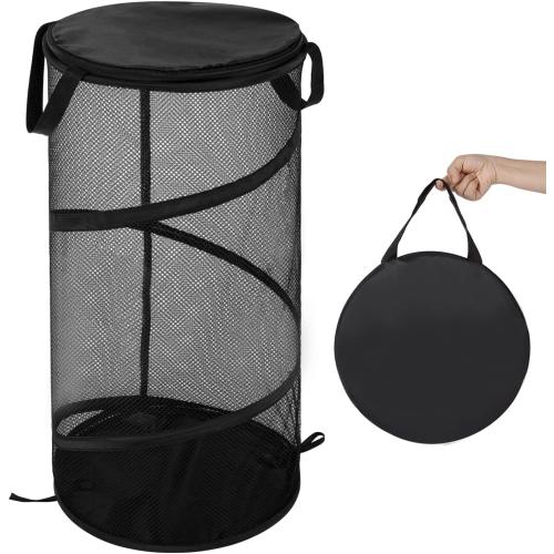 BATTOO Large Collapsible Laundry Basket with Lid Foldable Mesh Pop Up Hamper with Handles for Laundry Room, Bathroom, Kids Room, College Dorm, Travel, Storage Organizer Black