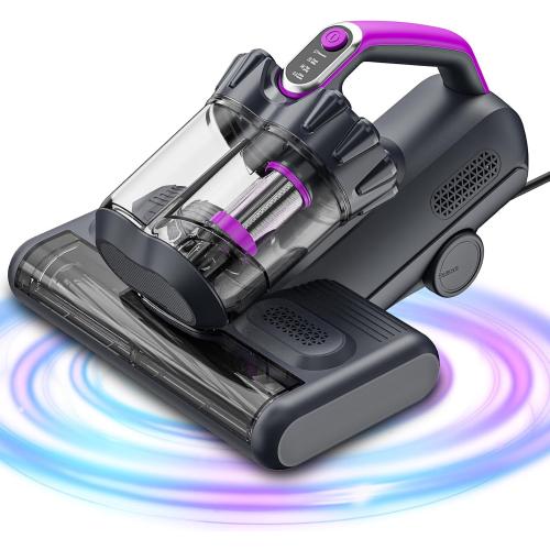 winterbear Mattress Vacuum Cleaner, 17Kpa Suction 500W High Power Handheld Roller-Type Bed Vacuum Cleaner with U-V-C Light & High Heating & Ultrasonic Tech, 2 * 30000Rpm Brush Rolls, Corded(Black)