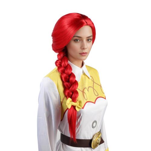 Red Long Straight Wig With Braids Red Braided Wig Cosplay Halloween Costume Wigs For Women