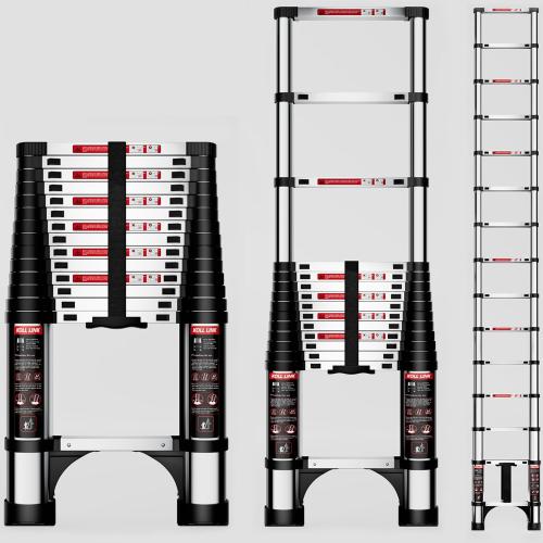 Telescoping Ladder,14.5 FT Aluminum Lightweight Extension Ladder with 2 Triangle Stabilizers, Heavy Duty 330lbs Max Capacity