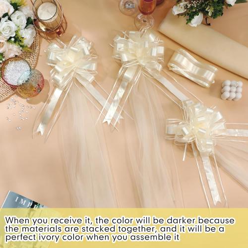 12 Set Large Wedding Pew Bows with Long Tulle Tails Church Chair Aisle Decorations Wedding Car Decoration Big Bows for Bridal Shower Reception Birthday Anniversary (Champagne)