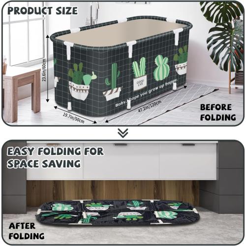 Portable Foldable Bathtub,Foldable Soaking Bathtub for Adults, Freestanding Bathtubs, Hot Bath Tub, Ice Bath, Family Bathroom SPA Tub 47.2x19.7x21.7inch (Cactus)