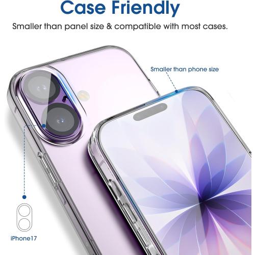 amFilm OneTouch Screen Protector for iPhone 17 6.3'' 2025   Camera Lens Protector | Auto-Alignment install | Bubble Free | 9H  Military-Grade Tempered Glass | FHD Clarity | Case Friendly | 2 2 Pack