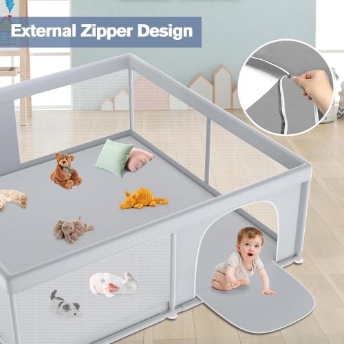 Size 79x79 Color Grey  Extra Large Baby Playpen 79×79 Inch, Playpen with 2 Zipper Door for Babies and Toddlers, Play Pen Pin Indoor Outdoor Baby Play Fence