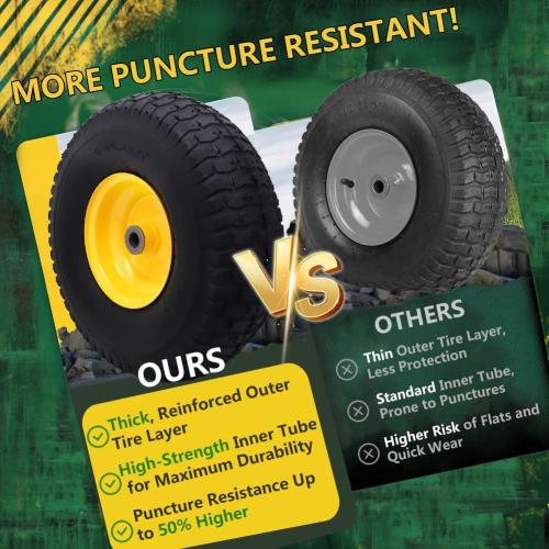 15x6.00-6 Tire and Wheel Assembly (2 Pack),Replacement Riding Lawn Mower Front Tires - With 3 Centered Hub and 3/4 Bushings (Extra 5/8 Bushings)