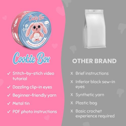 Cookie Box Original Crochet Kit for Beginners – Gift Set to Make Bunny Lola Amigurumi Plushie – Easy DIY Crochet & Knitting Starter Kit with Video and PDF Tutorials