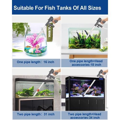 QZQ Aquarium Gravel Cleaner [2026 Edition] Vacuum Fish Tank Vacuum Cleaner Tools for Aquarium Water Changer with Aquarium Thermometers Fish Net kit Use for Fish Tank Cleaning Gravel and Sand