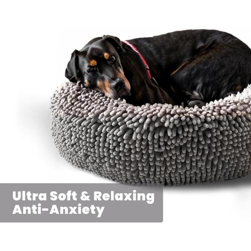 Muddy Mat® Cloud K-9 Dog Beds for Large Dogs & Cats, Soft & Relaxing Round Dog Bed, Chenille Material, Removable Cover, Washable & Dryer Safe – Grey Large (40x40)