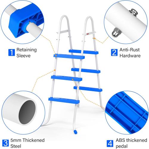 Heavy Duty Steel Frame Swimming Pool Ladder for Above Ground Pools, 3-Step Double-Sided Pool Stairs for 42 Height Pools, 450lbs Capacity with Anti-Slip Rubber Feet & Wide Steps