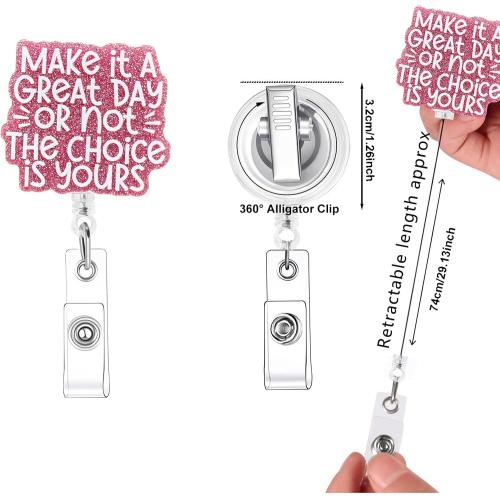 Motivational Quotes Retractable Badge Reel,Alligator Clip Name Badge Holder