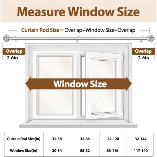 7/8 inch Curtain Rods for Windows 66 to 120 Inch, USFOOK Telescoping Splicing Drapery Rods, Decoration for Home with Silver Decorative Translucent Finials