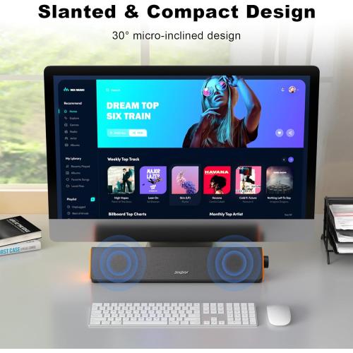 SOULION R50 Bluetooth Computer Speakers, 3.5mm PC Sound Bar for Desktop Monitor, Wired USB Powered & Colorful LED Lights with Switch Button, Surround Sound Soundbar PC Spearkers for Computer