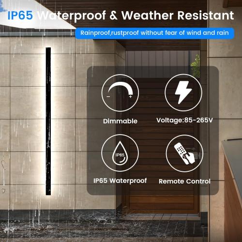 Modern Exterior Lights for House - 39.4inch Long Strip Outdoor Porch & Patio Wall Light Fixture, Dimmable Black Wall Mount Exterior Lighting Wall Sconce Outside Garage Lights for Courtyard, Corridor