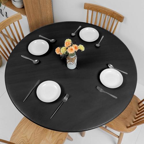 Romanstile Round Vinyl Tablecloth, 100% Waterproof Elastic Fitted Table Covers for 36- 44 Tables, Wipeable Flannel Backed Plastic Table Cloths for Picnic, Camping, Outdoor - Black