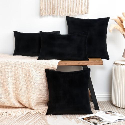 Throw Pillow Covers Decorative Velvet Set of 2 12x20 Inch Pillow Covers, Soft Black Lumbar Pillowcases for Couch Sofa Bed Living Room, Farmhouse Home Boho Decor, Accent Cushion Covers