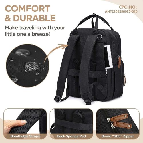 Extra Large Diaper Bag Backpack for Two Kids Twins - Expandable Baby Bag (26-36L), Dual Big Compartments - Includes Changing Pad & Stroller Straps, Unisex Black