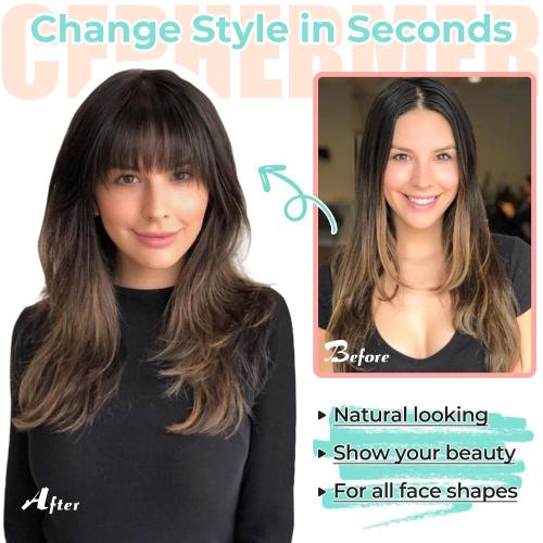 Clip in Bangs, Synthetic French Bangs Hair Clip, Fake Bangs Fringe with Temples Hairpieces for Women 998
