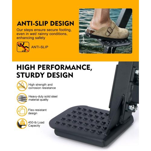 Boat Trailer Steps, Heavy Duty Trailer Tongue Steps with Handle, Universal Fit for 3 x 3, 4 x 4 & 3 x 5 (3 Step, Textured Tread)