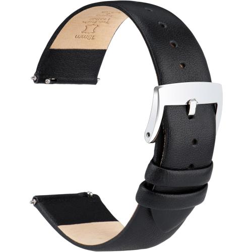 Color Black Leather Watch Bands Quick Release Watch Straps, Elegant & Ultra-Soft Top Grain Leather Watch Band for Women Men, Choice of Color & Width - 12mm 14mm 16mm 18mm 20mm 22mm for Watch & Smartwatch