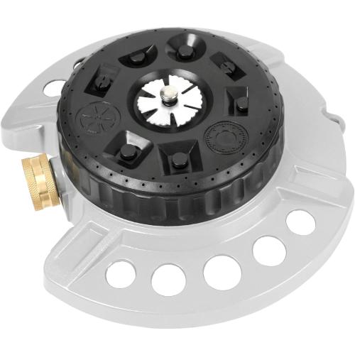 ARMY GREEN VEGO I Metal 9-Pattern Turret Lawn Sprinkler, 9 Pattern Garden Sprinkler with Heavy-Duty Metal Base, Great for Small, Shaped, Medium-Sized Yard Areas, Coverage Area Up to 1,022 Sq.Ft