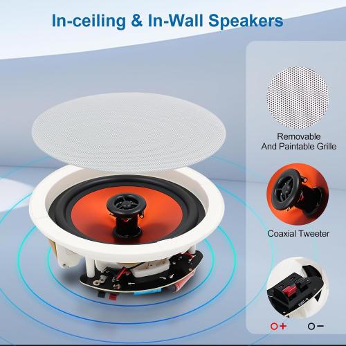 STUDIOFINIX 6.5 Inch Bluetooth Ceiling Speakers,600W 2-Way System with Wall Amplifier,for Home Theater, Living Room,Office,Kichten,Study Room,Basement,Covered Patio and Flush Mount (4 Speakers)