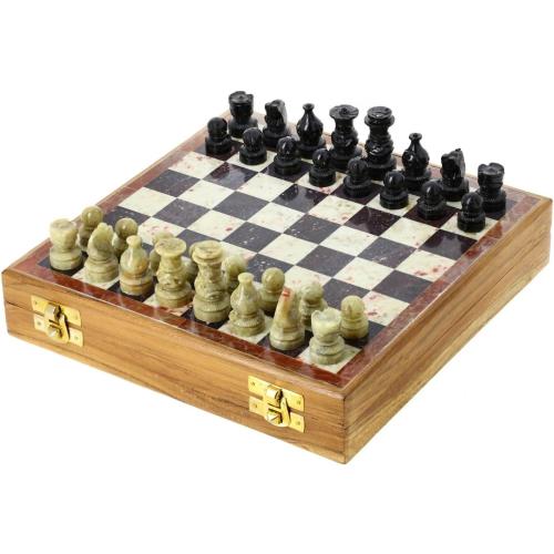StonKraft - 8 X 8 Chess Board with Wooden Base with Stone Inlaid & Stone Pieces Game Set