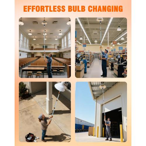 Light Bulb Changer Pole Kit 3 FT to 20 FT Telescoping Extension Pole with 2 Baskets and Suction Cup for High Ceilings and Recessed Lights Lightbulb Tool Removal Changing