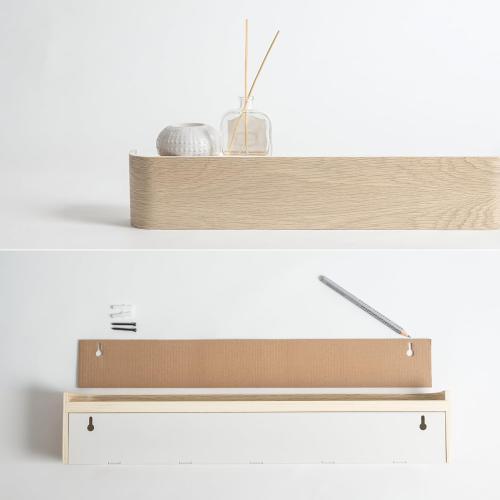 Kazai. Wall-Mounted Coat Rack 'Toke' - Modern Design Coat Rack with Hidden Wall Hooks - Solid Wood Veneer Panel Coat Hanger - Oak, White