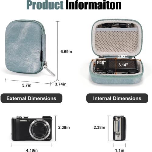 Cwatcun Carrying & Protective Case for Digital Camera, Small Camera Pouch for AbergBest 2.7 LCD Kodak Pixpro/Canon PowerShot ELPH 180/190 / DSCW830 Travel Cameras, Waterproof Shockproof Case，Grey