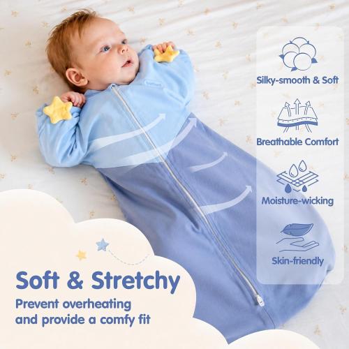 hahaland Sleep Sack, Arms-Up Swaddle, Blue, Newborns 5-8.5 lbs