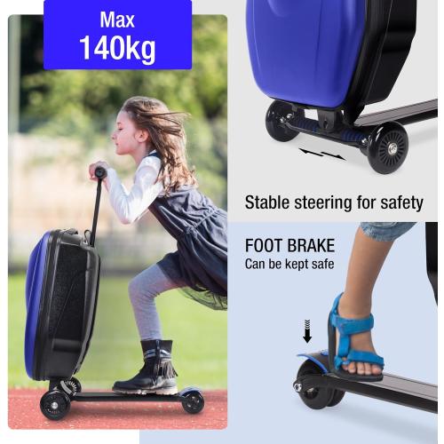 20 Kids Scooter Suitcase Ride-On Carry-On - 2-in-1 Lightweight Hardshell Luggage for Airplane Travel, Foldable Rolling Suitcase for Boys & Girls Ages 4-12