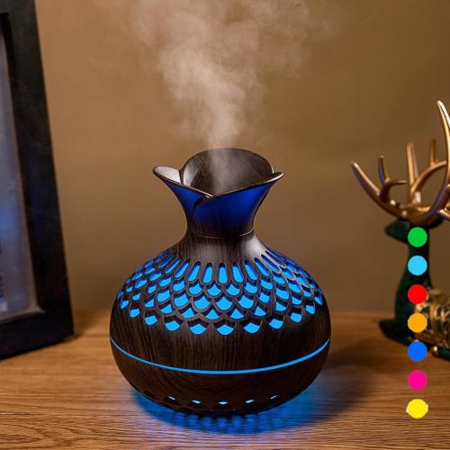 Colorful Cool Mini Humidifier, Flower Shape Humidifier,USB Personal Desktop Humidifier for Car, Office Room, Bedroom,etc. 2 Mist Modes, 7 colors,Super Quiet (Darkwood)