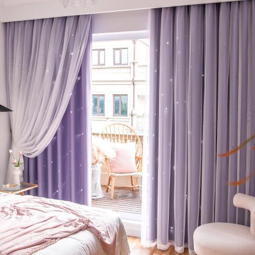 Stars Curtains Double Layer Curtains Blackout Curtains for Bedroom Kids Curtains Cute Curtains Kids Blackout Curtains, Curtains 84 Inches Long 2 Panels Set, Purple Curtains, 52 X 84 Inches