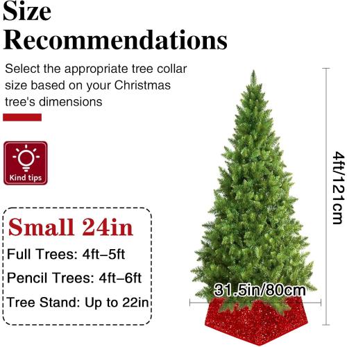 XmasExp Christmas Tree Collar 24 inch Sequin Tree Skirt for Christmas Holiday Home Decor Xmas Tree Ring Stand Base Cover Small Size 4 Piece Red