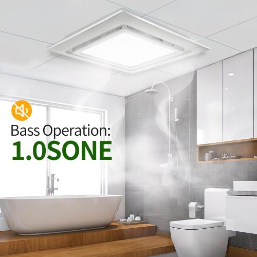 TEPU 9.8Inch Grille Bathroom Exhaust Fan with Light 110 CFM, Housing 8 x 8, Duct 4Inch, 1.0 Sone Quiet Bathroom Exhaust Fan with 6500K 1200LM LED Light, for Bathrooms, Laundry Room, Shower Area