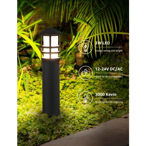 SUNVIE 8-Pack Low Voltage Pathway Lights 3W LED Landscape Pathway Lighting 3000K Warm White CRI 90  Landscape Lights Wired 12-24V Aluminum Bollard Path Lights for Walkway Yard Garden, ETL Listed Cord