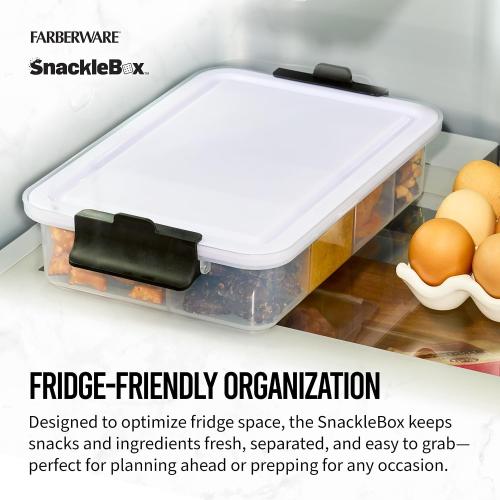 Farberware Small Build-a-Board Snacklebox with Locking Plastic Cutting Board Lid, Portable Charcuterie Storage with 7 Compartments