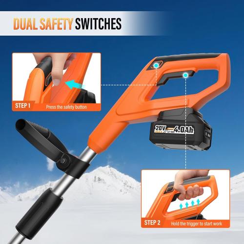 Snow Shovel Cordless, 20V | 12 Inch Electric Snow Blower with 2 X 4.0Ah Replaceable Batteries & Fast Charger Up to 50 Mins, Electric Shovel with Directional Plate & Adjustable Front Handle
