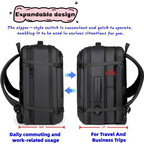 Extra Large 50L expandable travel laptop backpack Men Women,Airline Approved travel backpack,Business commuting backpack, water-resistant (Black)