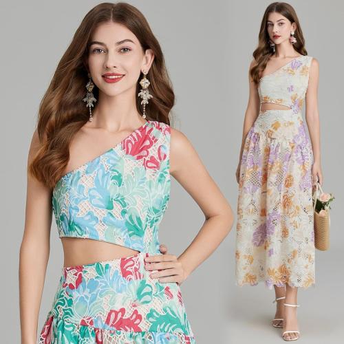 Size L/XLSunfere ..French Embroidery Cut-Out Print one-Shoulder, one-Waist Dress