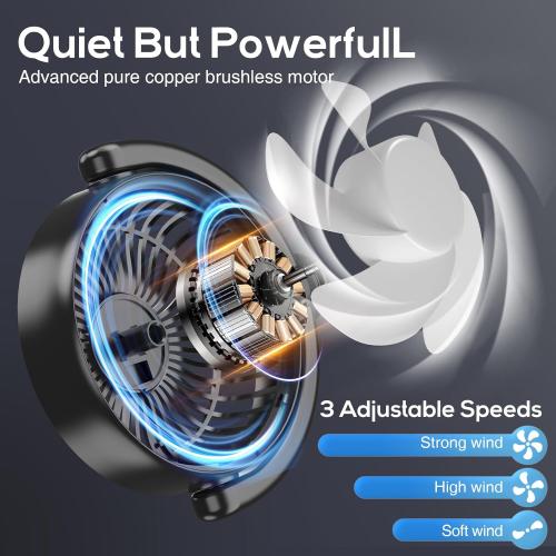 Dealswin Rechargeable Car Fan for Backseat Kids Baby, Battery and USB Dual Power Car Fans, Powerful 3 Speeds 360° Rotatable Dual Head Cooling Car Seat Fan for Sedan SUV RV Truck Vehicle