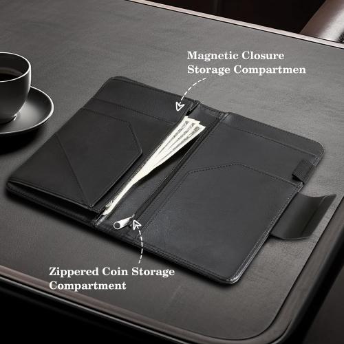CoBak Premium Server Book - 5.12 x 7.91 Waiter Wallet Organizer in High-Quality Leather, with 8 Pockets, Magnetic Pocket, Zipper Pouch, Pen Hook & Magnetic Closure.Fits Apron Pocket.