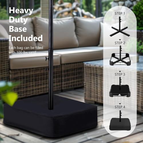 MFSTUDIO 15ft Double Sided Patio Umbrella with Solar Lights, Outdoor Large Umbrellas with Crank Handle and 36 LED Lights, Rectangular Market Umbrella with Base Included for Deck Pool Shade, Smoky Gray