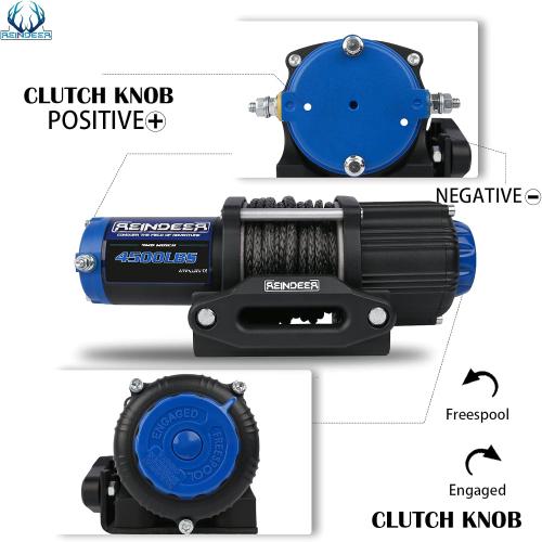 REINDEER New 12V Winch 4500 lb Load Capacity Electric Winch Kit Synthetic Rope with Hawse Fairlead Waterproof IP67 with Wireless Remotes for 4X4 Side by Side 4 Wheeler ATV UTV Rescue Recovery
