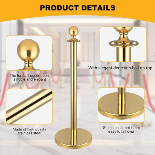 Berverra 6pcs Gold Stanchions and Red Velvet Ropes 4pcs, Red Carpet Ropes and Poles, Red Carpet Divider Stands Party Decorations, Gold Stanchions Queue Barrier Reception with Fillable Plastic Base