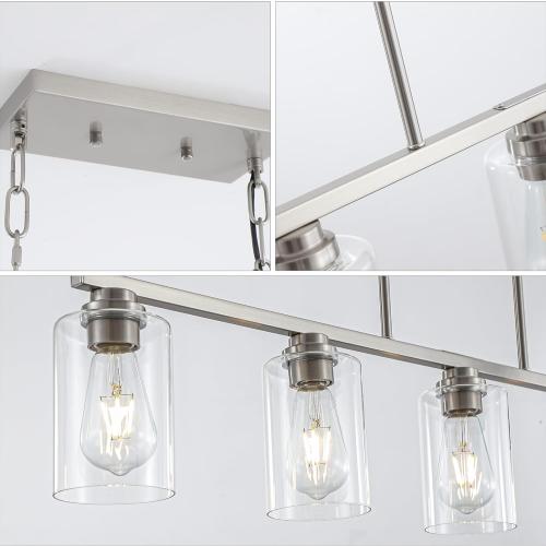 Island Light for Kitchen, Brushed Nickel Dining Room Light Fixture Over Table, 5-Light Linear Chandelier Pendant Lighting for Dining Table Kitchen Island Living Room